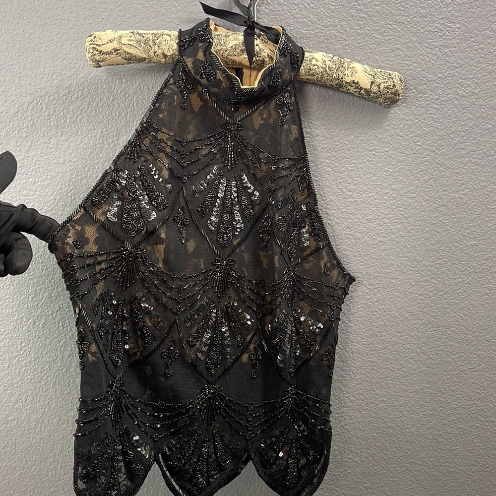 Cache Embellished Eaded Halter Top | Choker Neck … - image 2